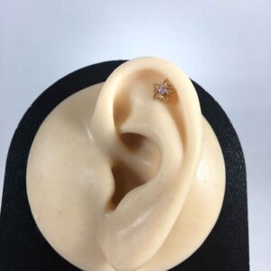 Lotus Tek Taş Pembe Zirkon Altın Piercing